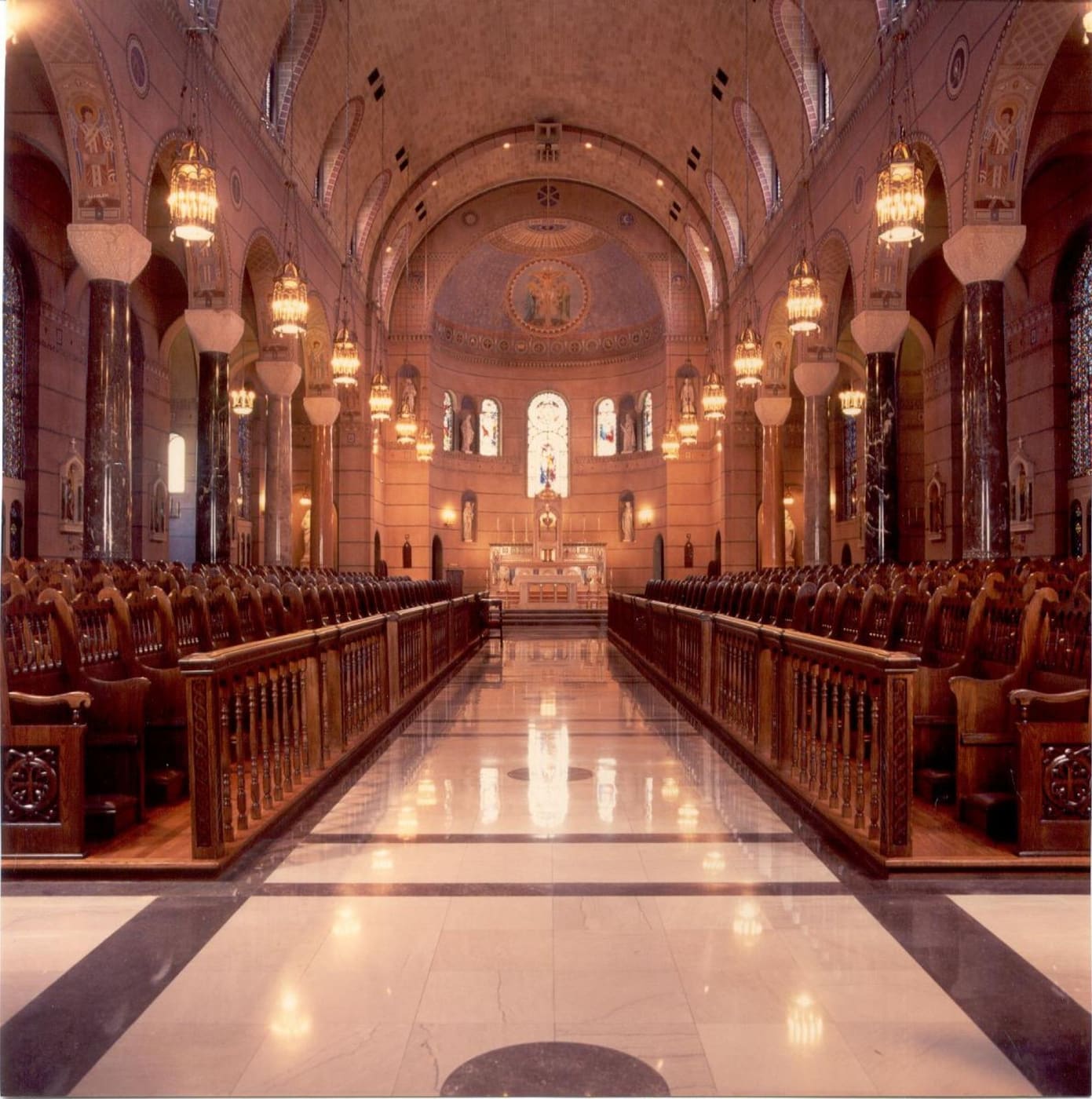 Cathedral nave and sanctuary stonework fabricated by Cangelosi Company