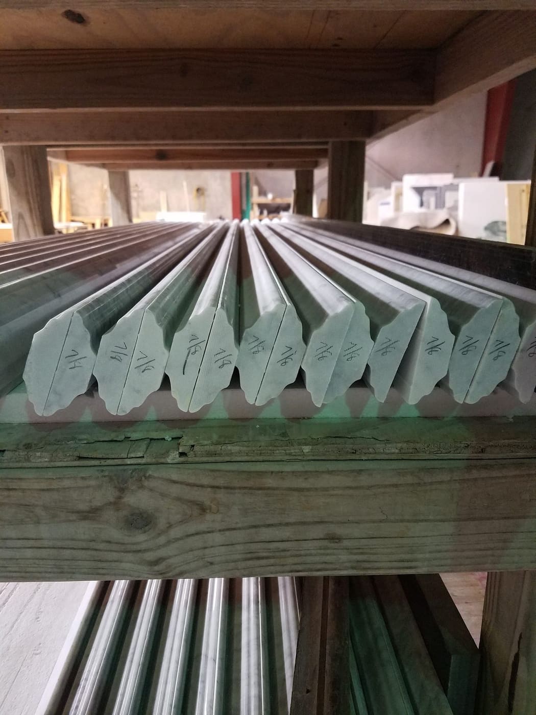 Slab racks at the Cangelosi Company fabrication shop in Missouri City