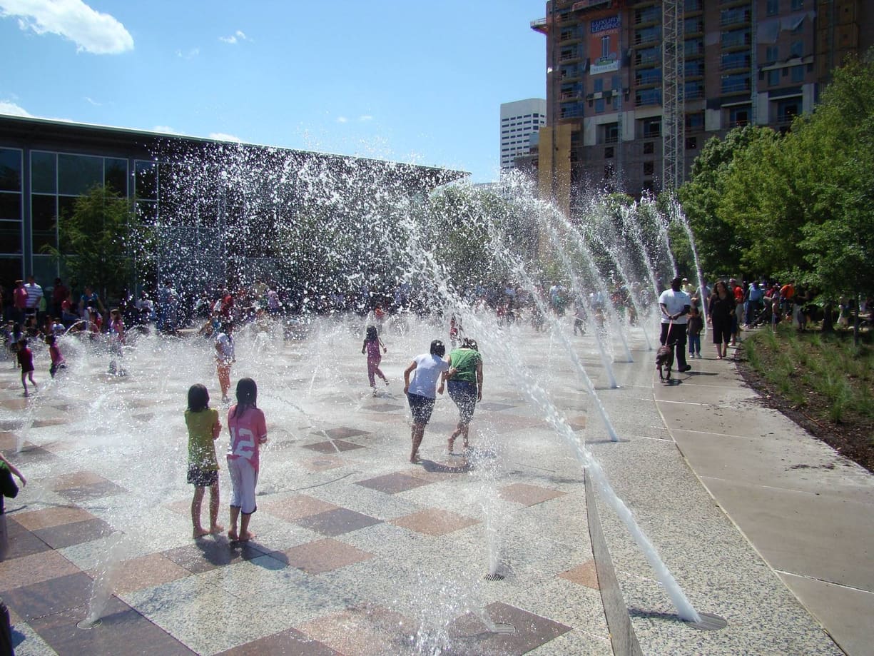 Stone plaza and fountain hardscape fabricated by Cangelosi Company
