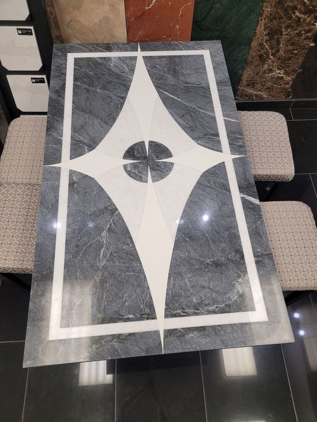 Waterjet-cut compass medallion by Cangelosi Company